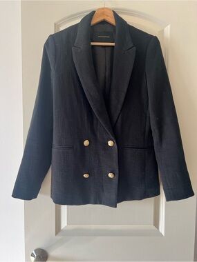 Banana Republic Black Double-Breasted Blazer with Gold Buttons